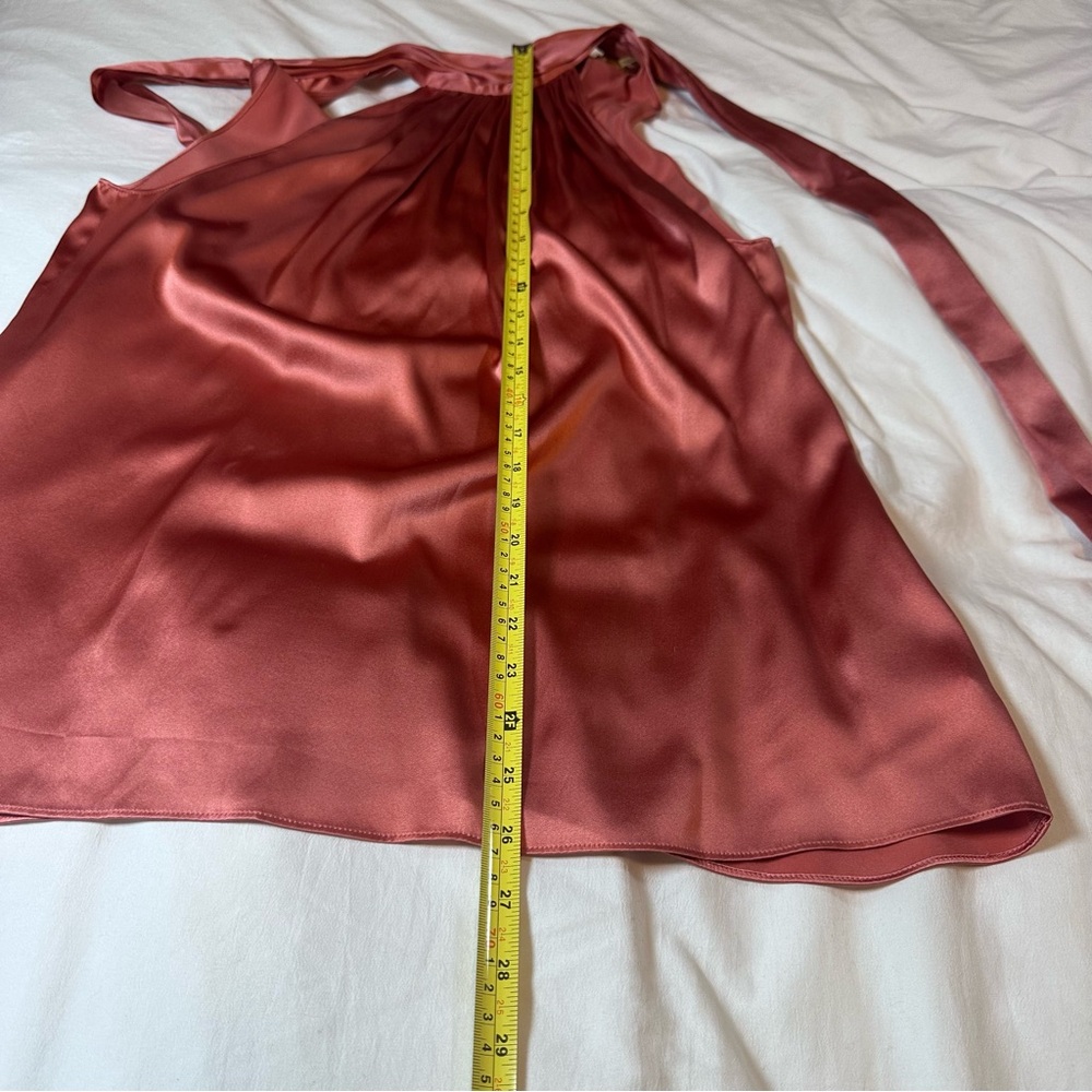 Ramy Brook Lori Silk High Neck Bow Halter Blouse in Deep Blush - Size Large - Picture 13 of 14